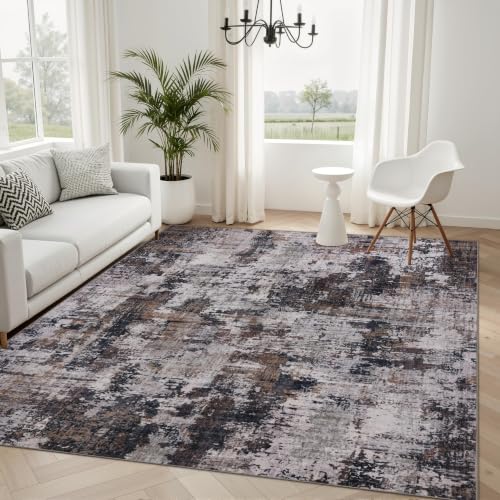 Sasttie 6x9 Washable Area Rug, Modern Abstract Carpet, Black & Brown
