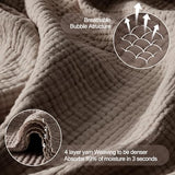 WDCOZY 100% Cotton Muslin Blanket King Size 4-Layer for Bed Breathable Lightweight Soft Large Boho Farmhouse Linen Tassels Ruffle Gauze Blankets 108x90 Inches Brown Mocha Chocolate Coffee Taupe