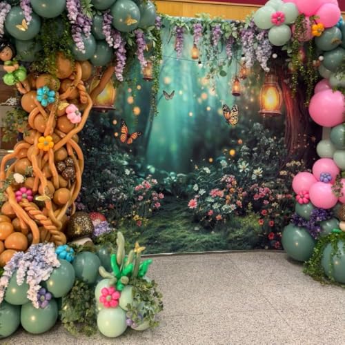 Spring Enchanted Forest Backdrop, Fairy Tale Wonderland Garden Backdrops for Photoshoot, Mushroom Butterfly Woodland Fairy Tea Party Decorations Photo Booth Studio Props Backdrops 7X5FT