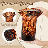 SiliFine 1 Pack Retro Tortoise Glass Shell Vase with Ruffle Rim, Amber Tortoiseshell Pattern Decorative Vase for Home & Office (9")