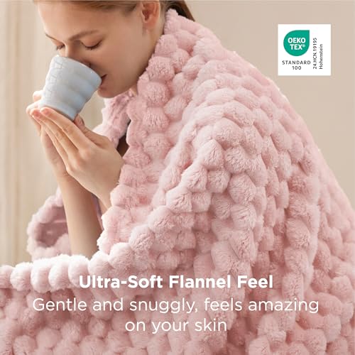 Bedsure Pink Throw Blanket for Couch - 350GSM Fluffy Plush Bubble Blanket for Bed Home Room Decor, GentleSoft Cute Fleece Soft Cozy Gifts for Women Girls, 50x60 Inches
