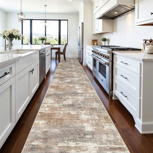 3x20 Runner Rug Washable Abstract: Non Slip Hallway Floor Mat Brown/Brick