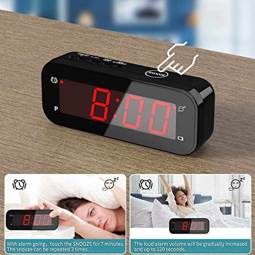 KWANWA 2-in-1 Digital Alarm Clock with Indoor Thermometer – Flip to Show Temperature, Battery Operated, LED Display, Adjustable Brightness, Auto Dimming, Snooze, Portable Size, Travel Clock for Office