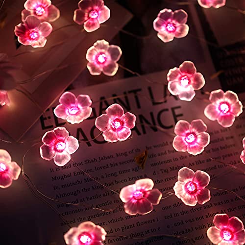 Cherry Blossom Fairy String Lights Sakura Pink Flower Decorative Lights Modern Décor 10ft 30LEDs with Timer Remote Control for Bedroom Floral Garland Centerpieces