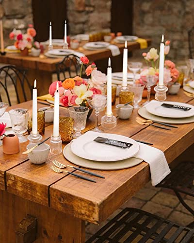Vixdonos Taper Glass Candlestick Holders Tealight Candle Holders for Table Centerpieces, Wedding Decor and Dinner Party (6 Pcs, Gold Rim Clear)