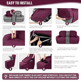 KinCam Loveseat Recliner Covers with Middle Console Slipcover, Recliner Sofa Covers 2 Seat Couch Cover Stripe Jacquard Furniture Protector Covers with Elastic Bottom for Kids, Pets (Burgundy)
