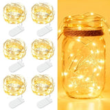 6 Pack Fairy Lights Battery Operated - 7ft 20 LED Twinkle Lights Copper Wire Mini String Lights Firefly Lights for Mason Jars DIY Crafts Christmas Wedding Party Centerpiece Table Decor, Warm White