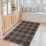 Checkered Print Entry Rug 3x5, Non Slip Washable Kitchen Rug 3x5 Stain Resistant Ultra Thin Bathroom Decor, Neutral Geometric Carpet for Bedroom Living Room Office (Brown/Black)
