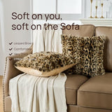 Cheetah Print Faux Fur Fluffy Pillowcases,Plush Soft Throw Pillow Covers, Fuzzy Decorative Leopard Print Pillow Cases, Furry Brown Leopard Cushion Covers for Couch Sofa-18x18 inch Set of 2