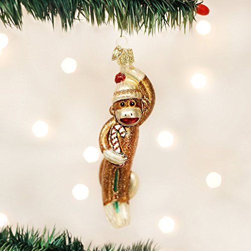 Old World Christmas Sock Monkey Glass Blown Ornament for Christmas Tree, Handcrafted Holiday Decoration, Children's Collection