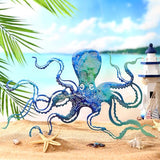 Zhengmy Octopus Metal Wall Art Octopus Wall Decor 18 x 11 Inch Extra Large Tropical Nautical Hanging Sculpture Beach Ocean Theme Home Bedroom Decoration Summer Gifts(Ocean Blue)