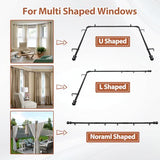 Bay Window Curtain Rods, 1 Inch Heavy Duty Metal U Shaped Corner Curtain Rod, 59-184” Adjustable Curved Curtain Rod for Bay Window Black