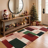 Washable 2x6 Christmas Runner Rug for Hallway Kitchen, Red-Green