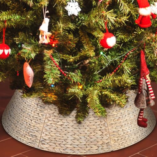 Liliful Christmas Tree Collar Woven Wicker Farmhouse Rustic Tree Skirt Basket Ring for Christmas Decorations (White,42 Inches)