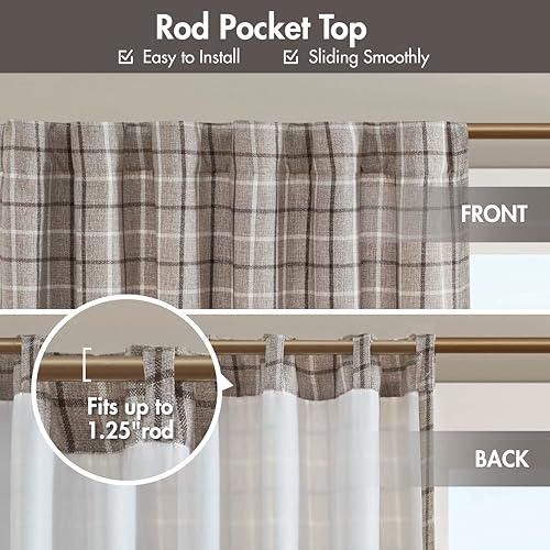 Madison Park Anaheim Cabin Plaid Curtain Window, Thermal Insulated Fleece Lining, Living Room Decor Room Darkening Drape for Bedroom, 1-Single Panel Pack, 50x95, Rod Pocket & Back Tab, Brown