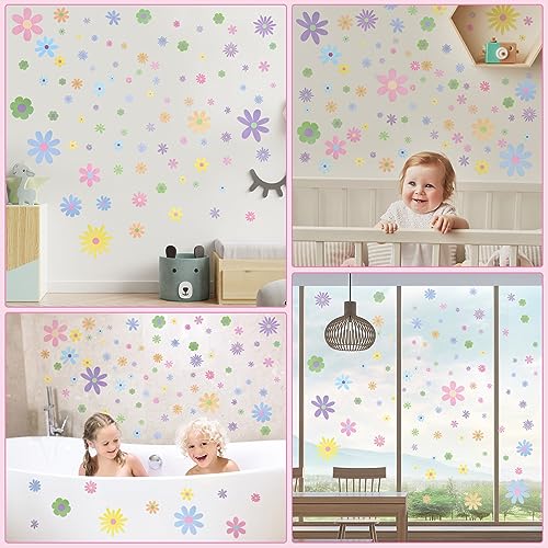Kisston 90 Pcs Daisy Wall Decal Boho Decal Daisy Stickers Flower Wall Decals Removable Vinyl Decals Peel and Stick for Nursery Art Bedroom Home Decor(Pastel)