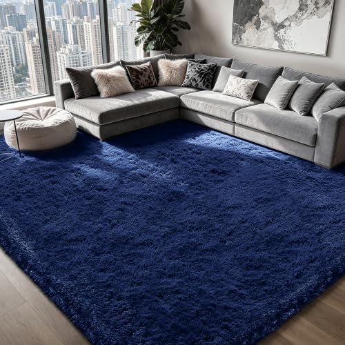 Shag Area Rugs for Bedroom Living Room,6X9 Ultra Soft Fluffy Area Rugs for Dorm,Indoor Carpet Plush Rugs for Living Room Home Decor,Navy Blue