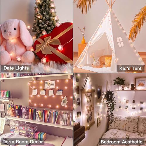 suddus Cherry Blossom Lights, 12.8 ft 40 LED Flower String Lights Battery Operated with Remote, Pink Fairy Light for Bedroom, Holiday, Party, Indoor,Christmas
