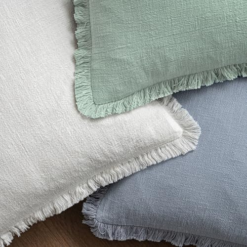 MIULEE Boho Linen Fringe Decorative Throw Pillow Covers Aqua Green 20x20