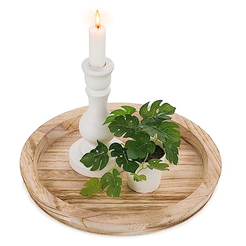Hanobe Wooden Decortaive Coffee Table Tray, Round Candle Holder Centerpiece