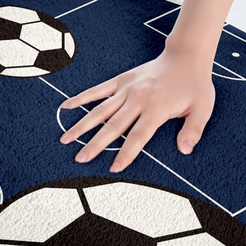 jejeloiu Football Bathroom Rugs 16"x24" Kids Soccer Ball Pattern Bath Rugs for Shower Tub for Boys Girls Teens Sports Theme Bath Mats for Bathroom Non-Slip Football Court Bathroom Accossories