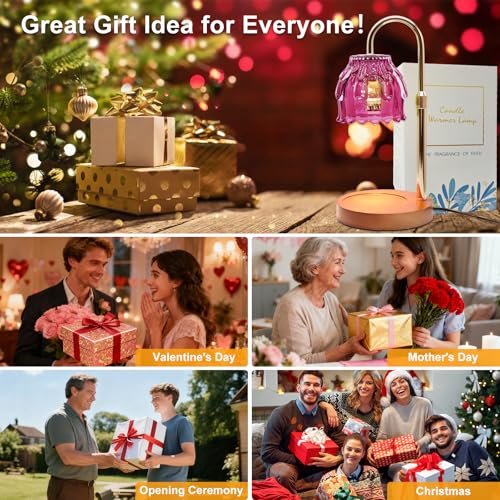 Candle Warmer Lamp with Timer & Dimmer, Birthday Gifts for Women Mom, 4-Level Dimmable Flower Heat Lamp for Jar Candles, Adjustable Height, House Warming Gifts, Home Decor (Purple
