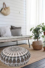 Mandala Floor Pillow Cushion Seating Throw Cover Hippie Decorative Bohemian Ottoman Poufs, Pom Pom Pillow Cases,Boho Indian (32 Inches, Gold Black)