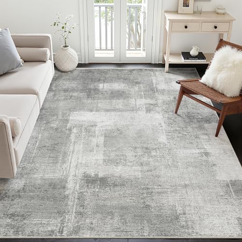 Washable Area Rug 5x7, Modern Abstract Carpet for Bedroom Grey