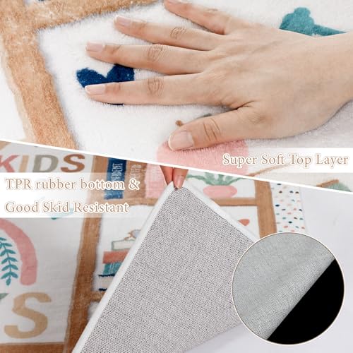 3.3 x 3.9 ft Boho Classroom Rug Library Reading Rug Calming Corner Mat Bookshelf Mental Health Area Washable Non Slip Soft Fluffy Carpet for School Bedroom Living Room Playroom