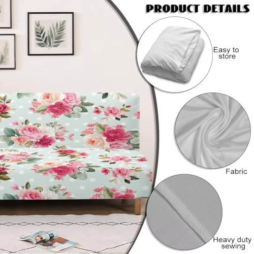 Flower Futon Cover Stretch Sofa Bed Covers Washable Armless Sofa Slipcover Couch Slip Cover Elastic Furniture Protector for Home Dogs Cats Pets
