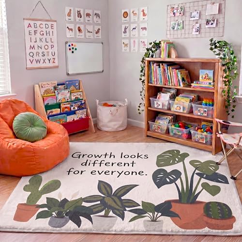 Capoda 3.3 x 4 ft Calming Corner Classroom Rug Inspirational Soft Fluffy Classroom Rug Carpet Mental Health Back to School Decor for School Bedroom Reading Corner(Growth Looks Different for Everyone)