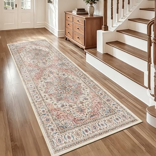3x7 Vintage Runner Rug Low Pile Non-Slip Washable Hallway Rug