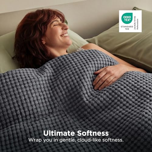 Bedsure Cooling Cotton Waffle Full Size Blanket - Lightweight Breathable Blanket of Rayon Derived from Bamboo for Hot Sleepers, Luxury Throws for Bed, Couch and Sofa, Dark Grey, 80x90 Inches