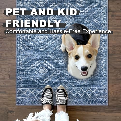 KILOCOCO Runner Rug 2x6 Non Slip Washable Runner for Hallway Kitchen Runners Soft Printed Low-Pile Machine Washable Foldable Floor Blue Runners Rug for Entryway Bedroom Living Room Bathroom