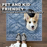 KILOCOCO Entryway Rug 2x3 Small Washable Rug Door Mat Indoor Soft Non Slip Printed Blue Kitchen Rugs for Bedroom Entry Front Door Geometric Boho Throw Rugs, Stonewashed Blue