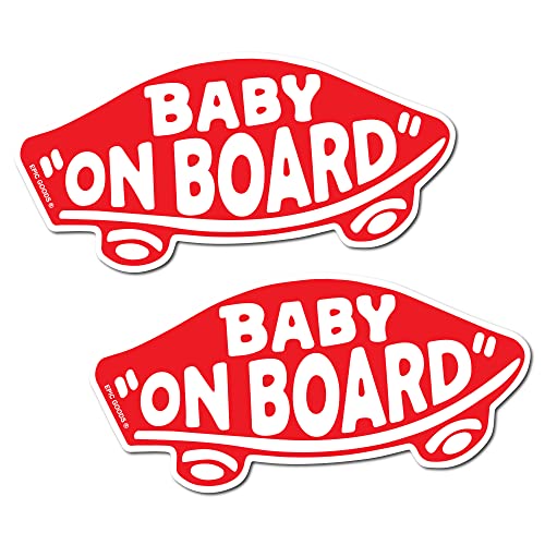 Baby On Board Sticker for Cars, Trucks, Vans [2-Pack] Baby On Board Signs, Safety Sign Decal for Kids, Heavy-Duty Waterproof Bumper Sticker | Cute Baby Shower Registry Gift (Stickers - Red)