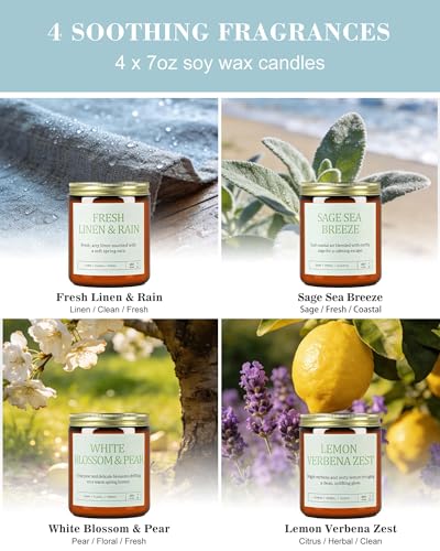 4 Pack Scented Candles Gifts for Women: 28oz Natural Soy Candles for Home Scented, Up to 200H Burning, Aromatherapy Candle Set, Jar Candle Gift Set for Spa Bath Meditation Birthday Valentine's Gifts