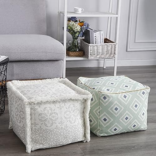 MOCOFO Boho Pouf Cover Unstuffed Square Ottoman Pouf Chair,Home Decor Pouf Cover(Green,40x40x30cm)