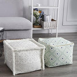 MOCOFO Boho Pouf Cover Unstuffed Square Ottoman Pouf Chair,Home Decor Pouf Cover(Green,40x40x30cm)