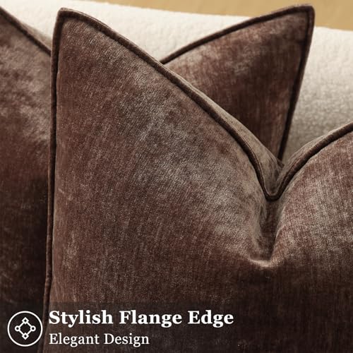 decorUhome Chenille Dark Brown Velvet Throw Pillow Covers 18x18 Set of 2