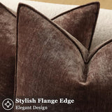 decorUhome Chenille Dark Brown Velvet Throw Pillow Covers 18x18 Set of 2