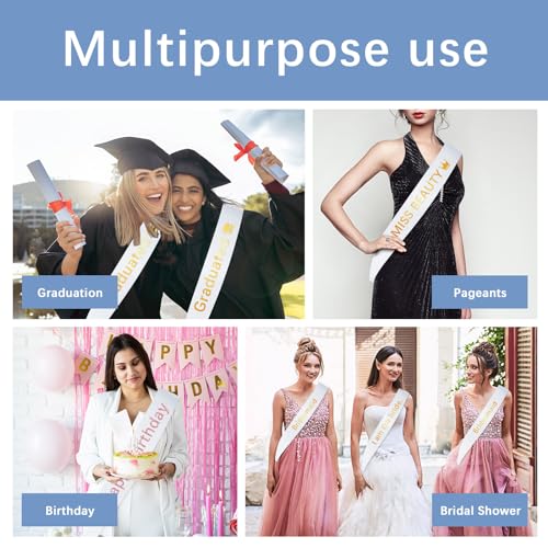 25Pcs White Sashes Blank Satin Sublimation Sash for Pageants to Decorate Plain 2026 Senior Graduation Birthday Sash for Women Homecoming