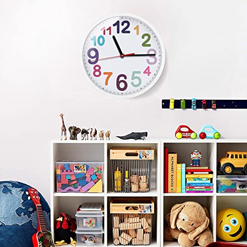 Wall Clock 9 Inch Silent Non Ticking Battery Operated Time Teaching Quartz Home Colorful Read Learn Time Perfect for Teacher's Classrooms and Kid's Bedrooms