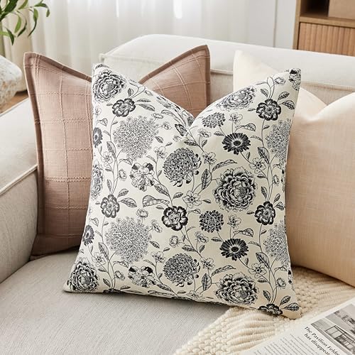 Botanical Throw Pillow Covers Set of 2, 18x18 Inch Black
