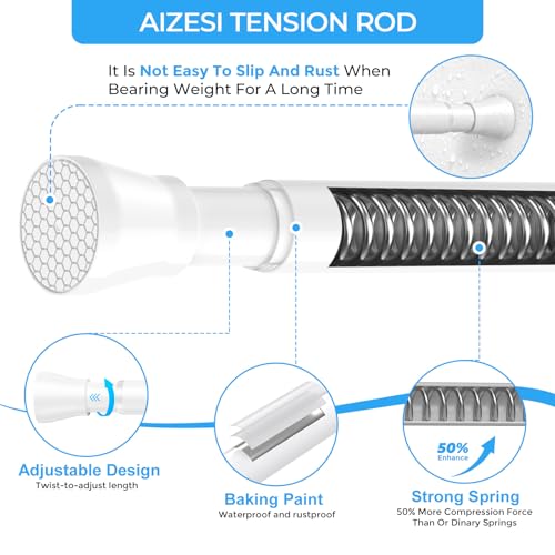 AIZESI 2PCS Small Tension Curtain Rod 16-26 Inch Adjustable White Curtain Rods No Drilling 7/8" Diameter Short Spring Loaded Curtain Rods for Window, Kitchen, Closet, Cupboard, Bookshelf