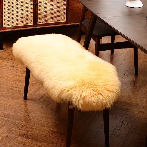 LLB Genuine Sheepskin Area Rug Wool Rug Fur Carpet Fluffy Shaggy Fur Rug for Living Room Kids Bedroom Real Sheepskin Throw Lambskin Rugs Sofa Mat Chair Seat Covers (Yellow, 2 x 3 ft Sheepskin)