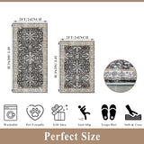 Kitchen Rugs Set of 2 Washable Non Slip – Soft Low Pile Boho Floral Decorative Area Rugs & Runner Mats for Kitchen Floor, Entryway, Hallway, Doorway & Bathroom – Indoor Small Rugs (Black, 2x3+2x4)