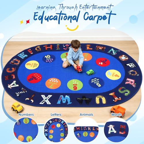 lotoo Classroom ABC Rug, Kids Rugs for Playroom, Preschool Educational Carpet for Learning Alphabet Animals Words Numbers, Kids Daycare Nursery Play Mat for Toddlers Children Bedroom Playroom