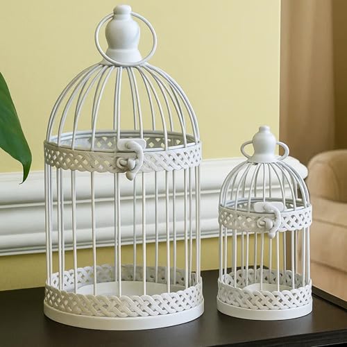 Vela Lanterns Decorative Indoor Birdcage Candle Holder Set of 2, White