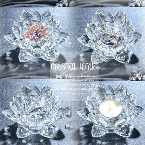 Crystal Lotus Flower Tealight Candle Holders/Glass Tea Light Candlestick Decor Decoration for Christmas Home Wedding Party… (Clean 1pc)